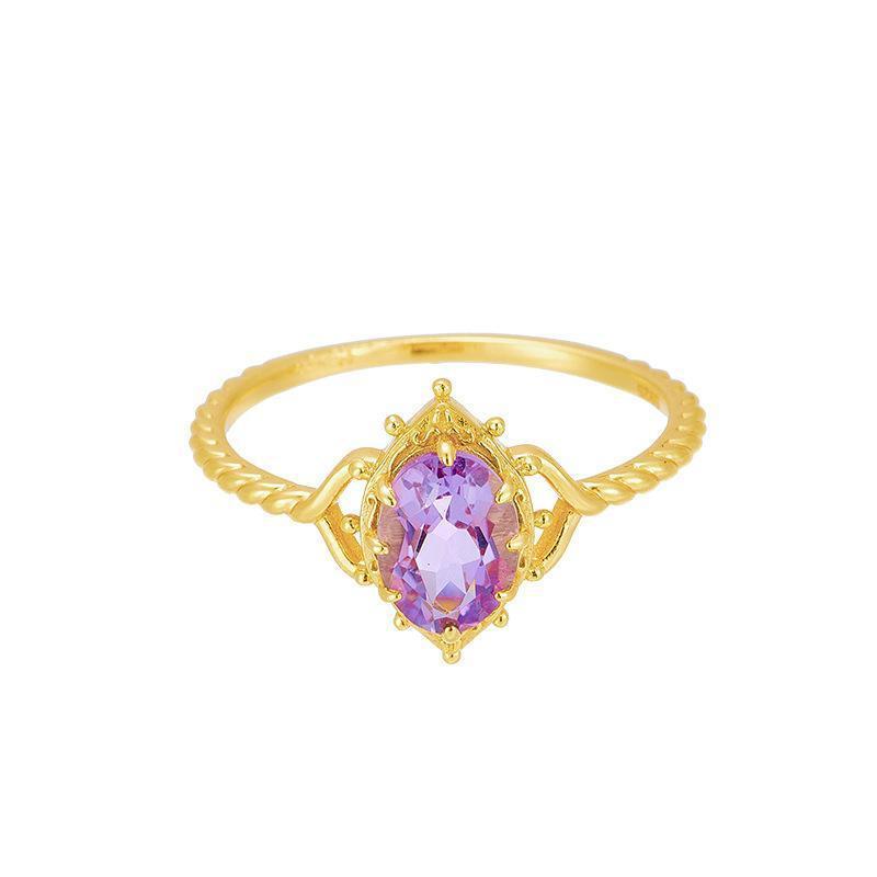 Amethyst Water Drop Copper Ring For Women Elegant Gift