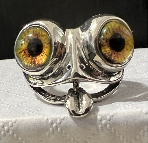 Big Eyed Frog Ring Adjustable Alloy Animal Jewelry Eye Catching Accessory For Women And Girls Elegant Daily Wear