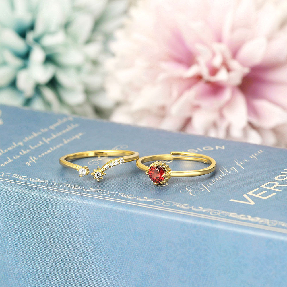 Sterling Silver Ring With Natural Topaz Inlaid Gemstone Adjustable Unisex Geometric Ring Japanese Korean Design Gold