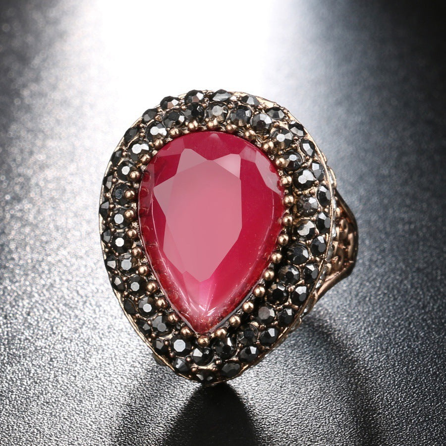 Womens Drop Shape Gemstone Ring Copper Plated Jewelry Gift