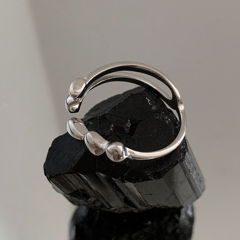 Womens Sterling Silver Geometric Open Ring Adjustable Retro Korean Style Thai Silver Plated Ring Everyday Look