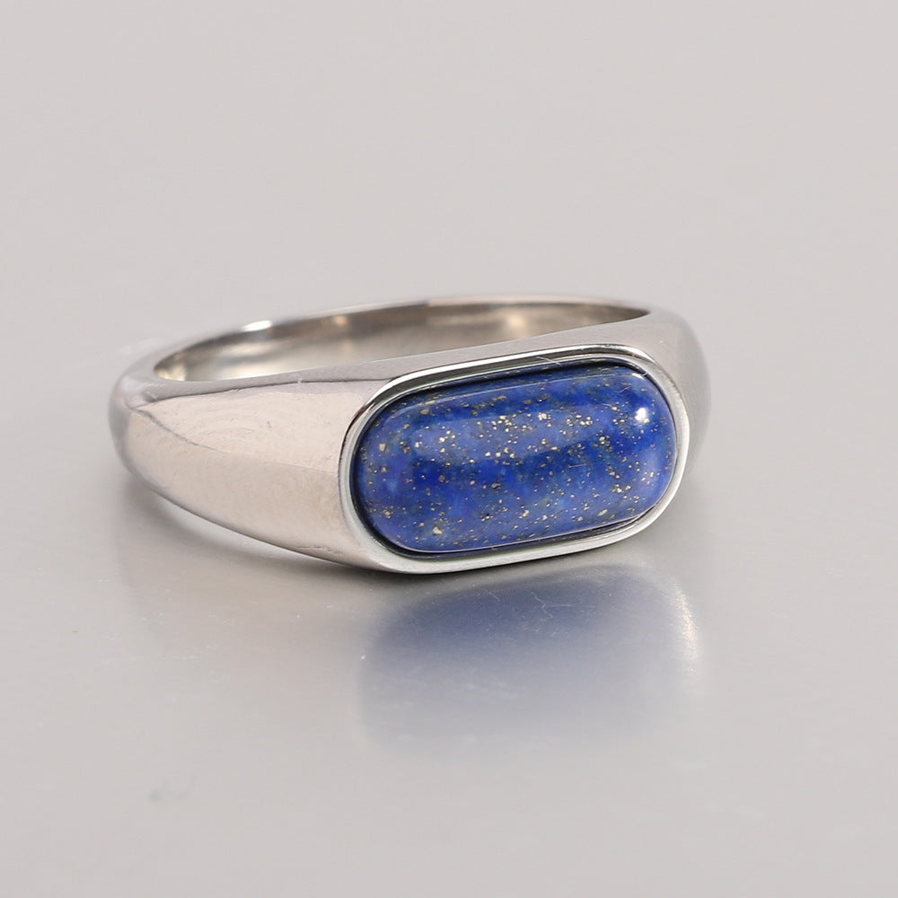 Womens Stainless Steel Ring Inlaid Natural Stone Geometric Ring for Women Fashion Jewelry Titanium Steel Inlaid Gem Ring Quadrilateral Ring Ins Ring