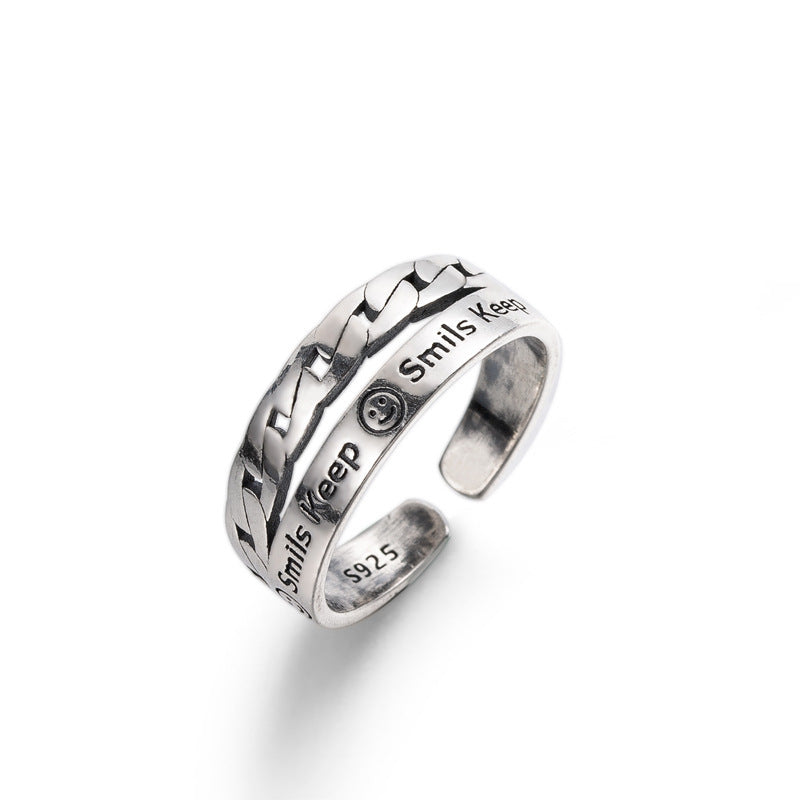 Womens Smiley Face Ring Plated Copper Jewelry Simple Band Ring Double Layer Statement Ring 9mm Wide Fashion Accessory