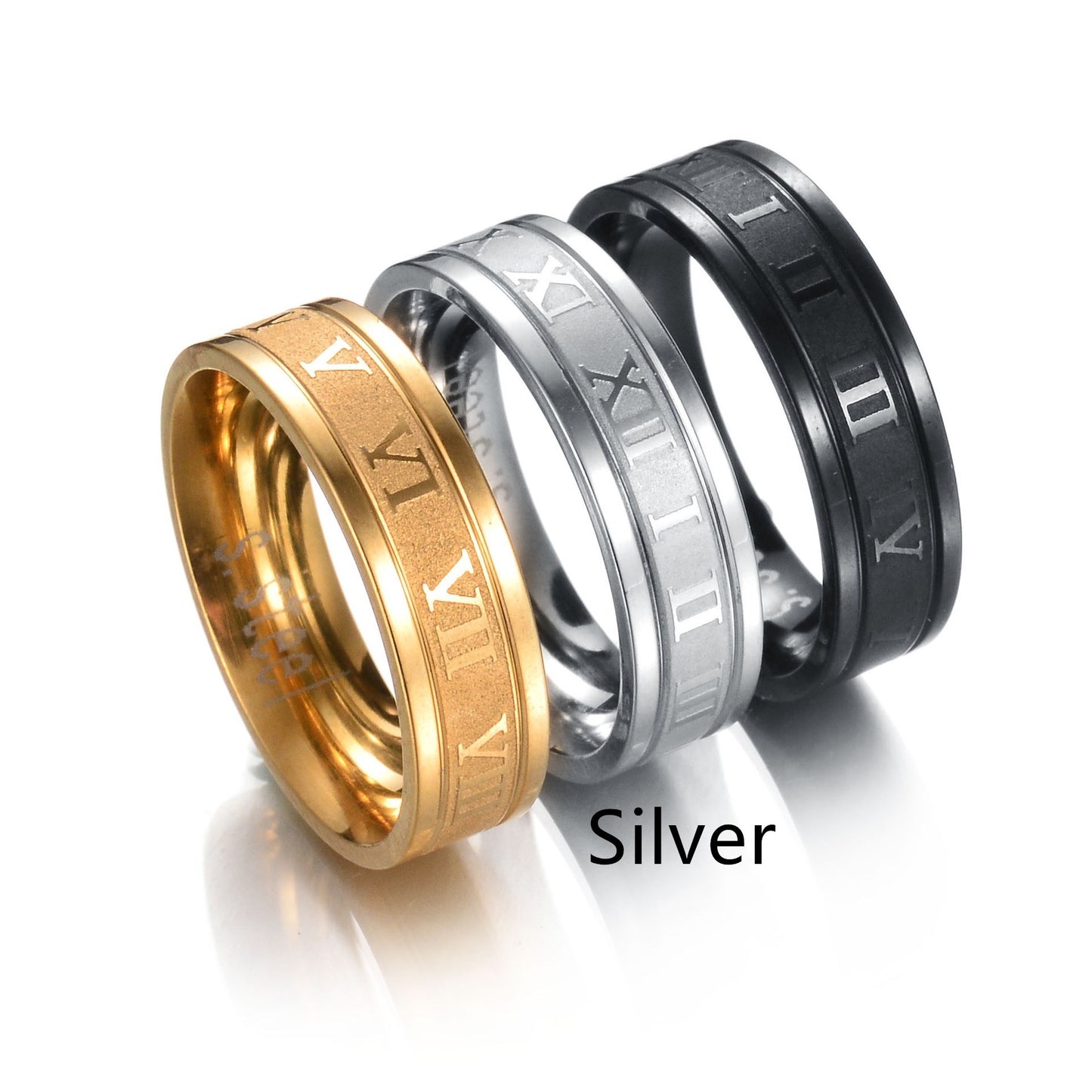Titanium Steel Punk Ring Electroplated With Straight Edge Roman Numeral Band Fashion Jewelry With Plain Finish