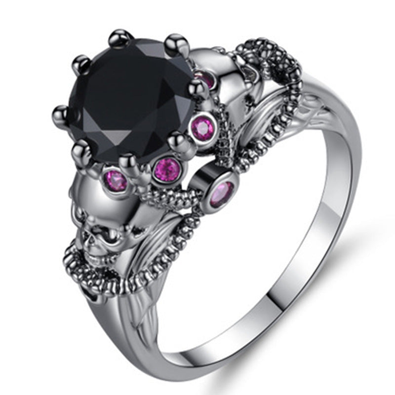 Unisex Geometric Skull Ring Diamond Accent Electroplated