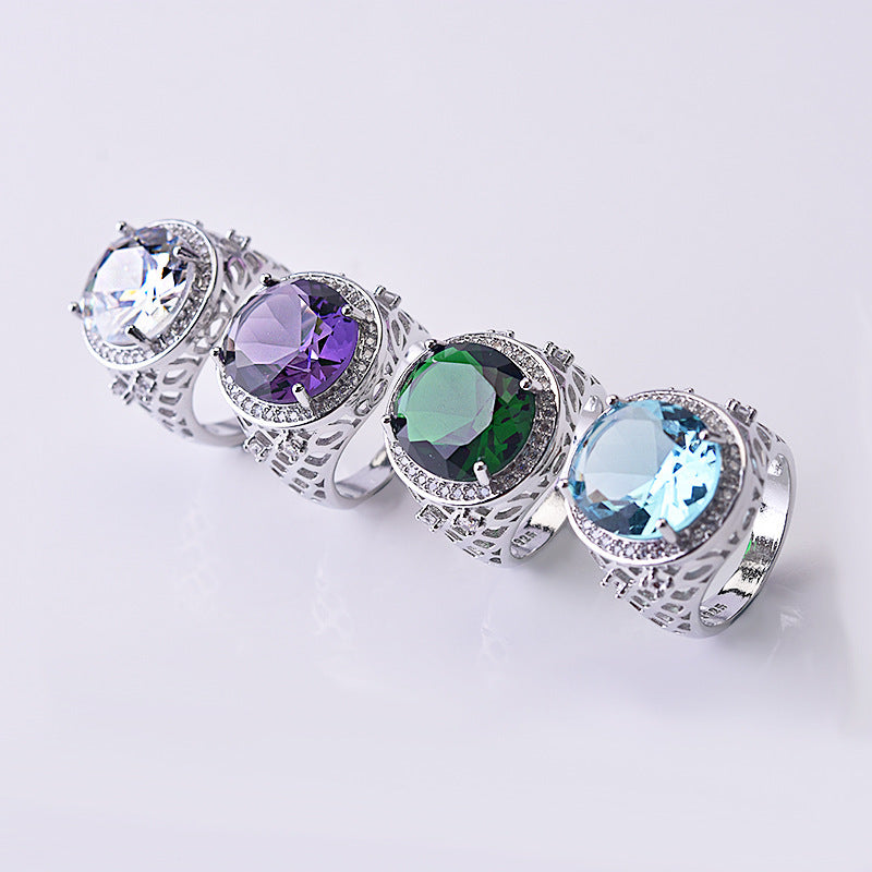 Womens Zircon Ring Colorful Sparkling Geometric Design Sterling Silver Inlaid Diamond Jewelry Fashion Sparkles