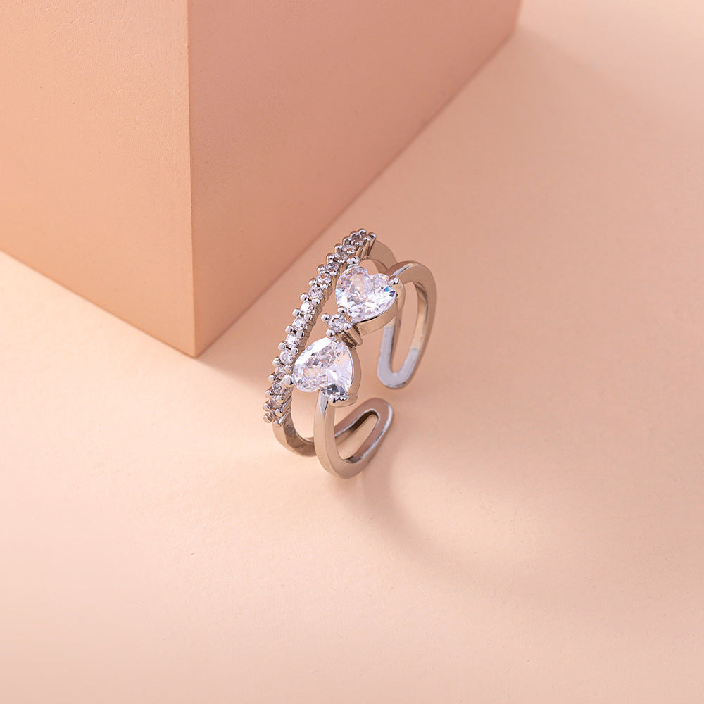 Women Adjustable Zircon Ring European Bow Knot Design Copper Electroplated Personalized Opening Fashion Jewelry