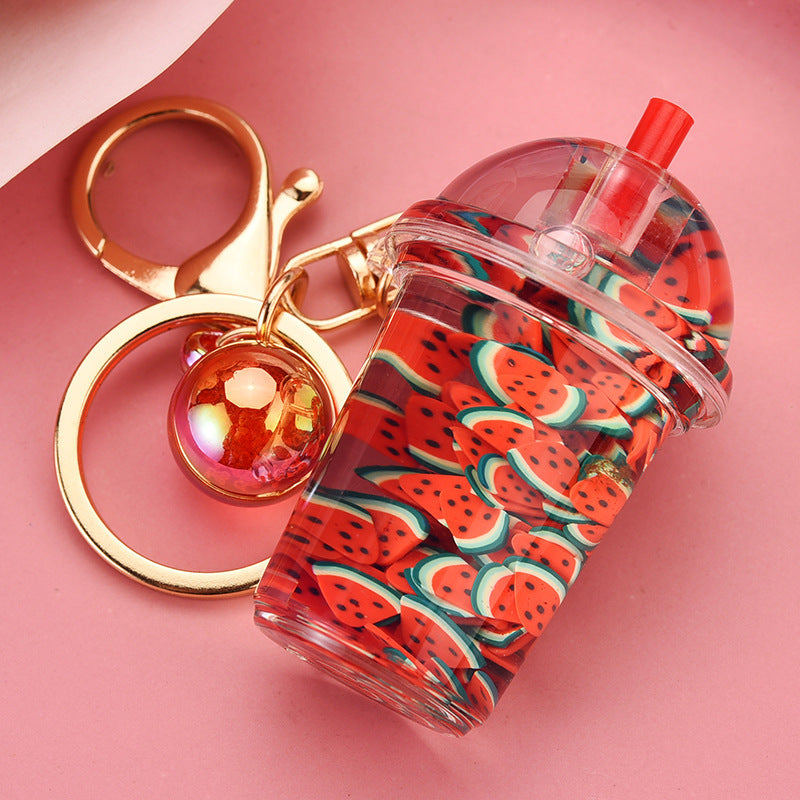Acrylic Keychain Pendant With Fruit Chip And Milk Bottle Beads Pastoralist Style Cute Accessory For Bags Purse