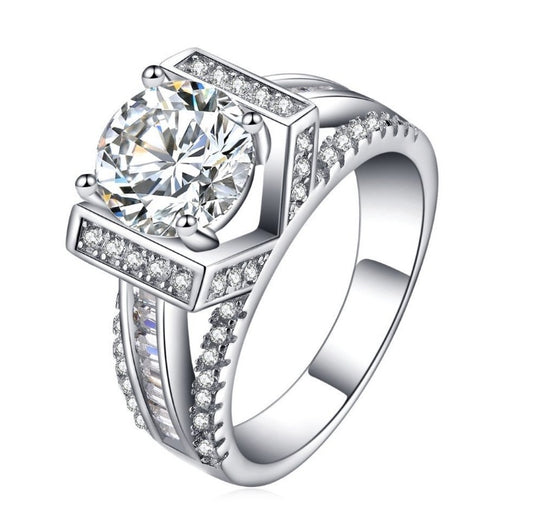 Zircon Ring Gold Plated Copper With Diamond Look For Couple Wedding Engagement Fashion Jewelry Durable Silver Tone