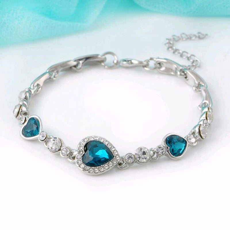 Heart Bracelet With Sparkling Blue Crystals Three Moving Hearts Symbolizing Love And Hope Jewelry Timeless Now