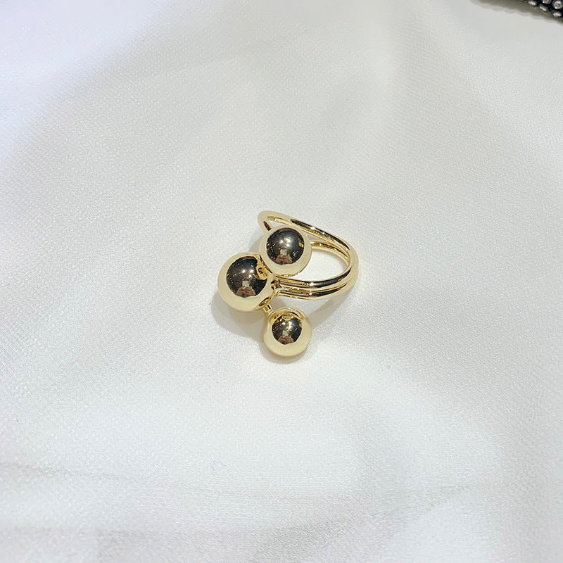 Ladies Round Bead Ring Alloy Electroplated Minimalist Korean Inspired Dainty Stackable Jewelry Statement Piece
