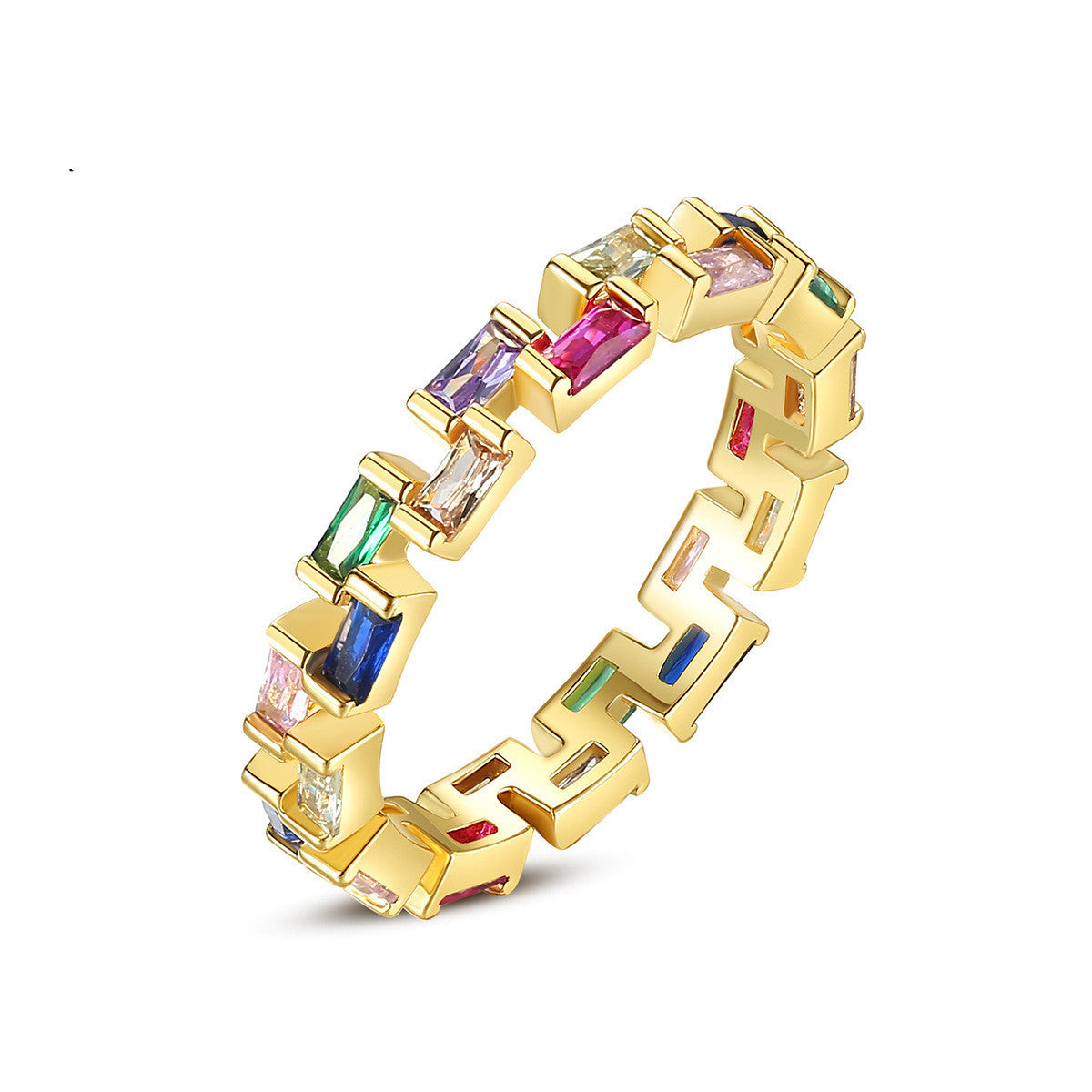 Womens Gold Plated Ring With Color Zircon Geometric Design Fashion Jewelry For Daily Wear And Special Occasion