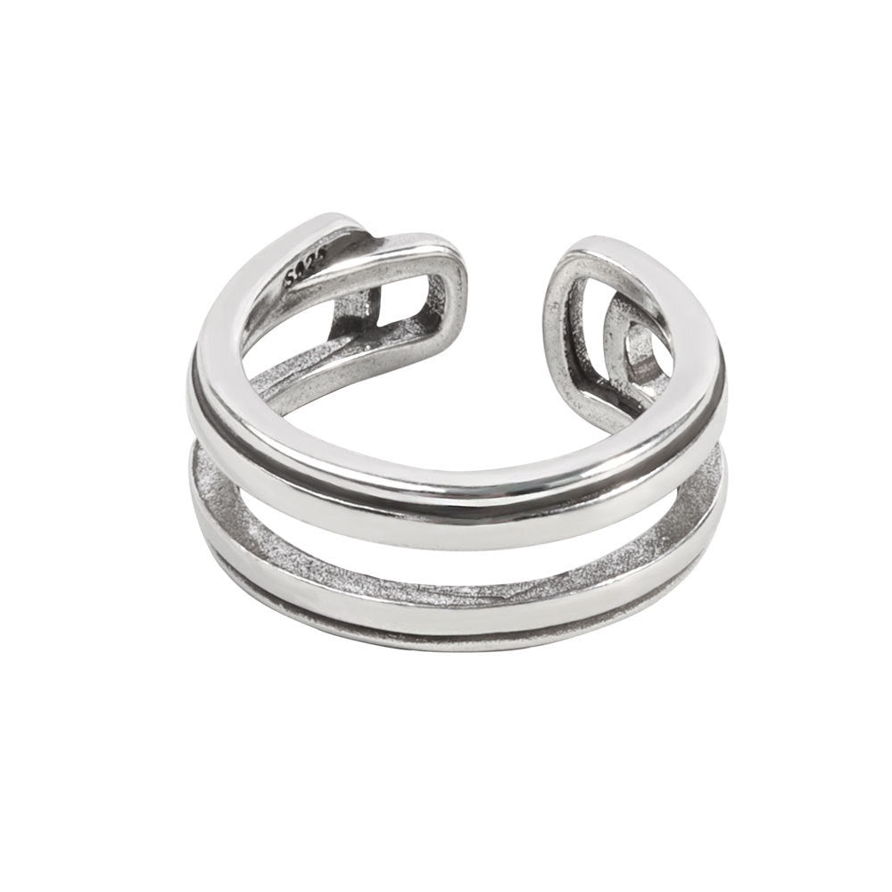 Womens Copper Ring Adjustable Retro Style MultiLayer Winding Irregular Linework Design Ring Thai Silver Finish