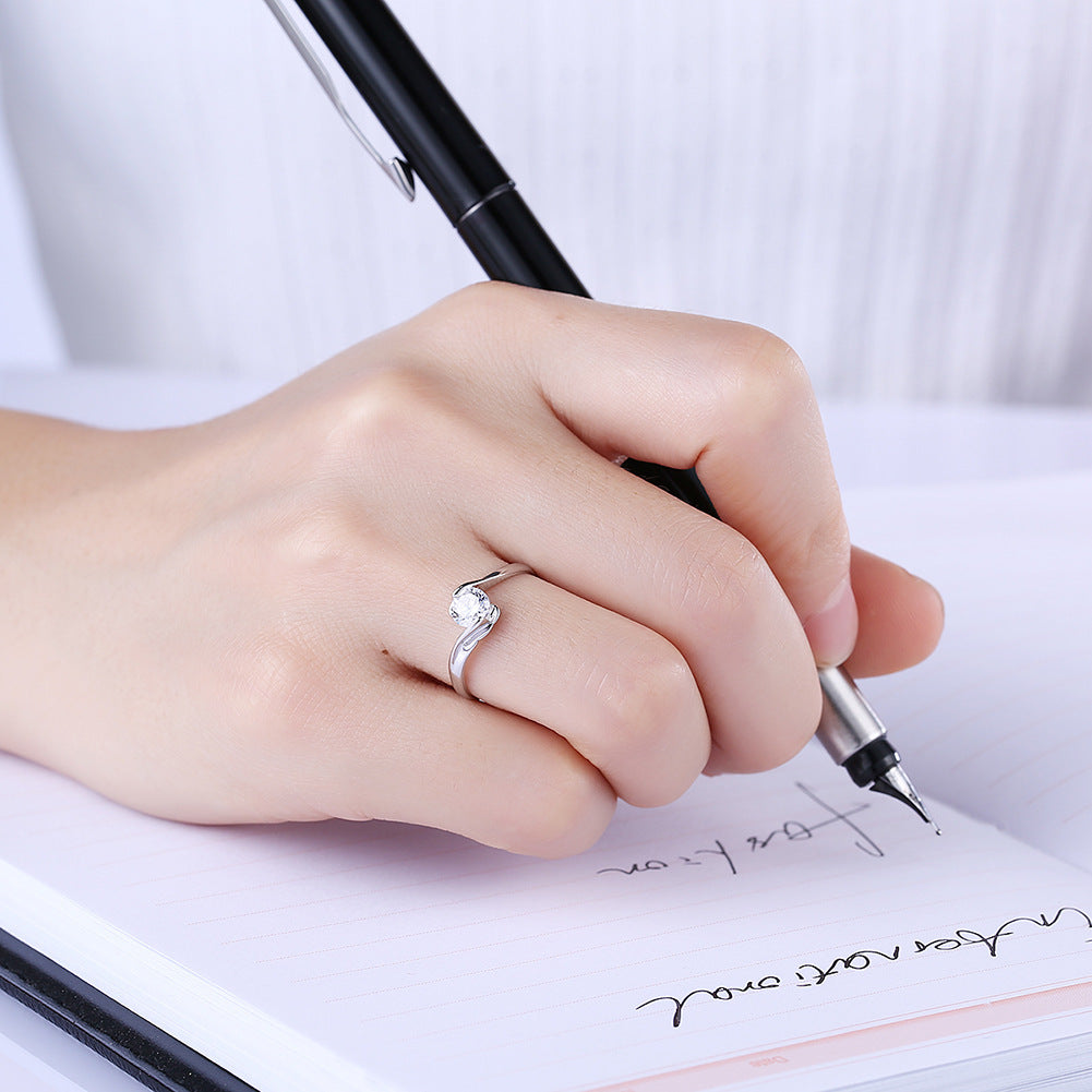 Womens Round Zircon Gems 925 Sterling Silver Rings Adjustable Opening Gold Finish Diamond Jewelry Gift For Her