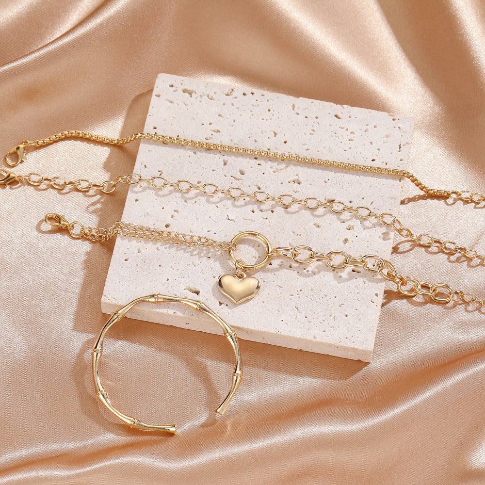 Womens Fashion Bracelet Set 4 Piece Alloy Electroplated Love Bracelets Personalized Jewelry Gift For Her Style