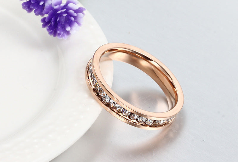 Colorful Zircon Ring Titanium Steel Goldtone Geometric New Versatile Fashion Jewelry Durable Elegant Wear Gift