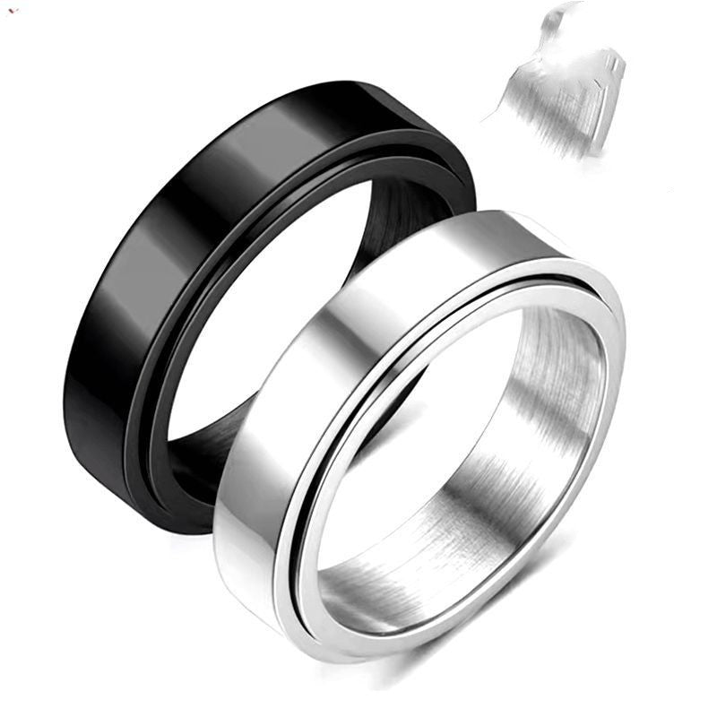Unisex Titanium Steel Ring Glossy Rotating Lettering Bands Korean Geometrical Metal Rings Electroplated Fashion