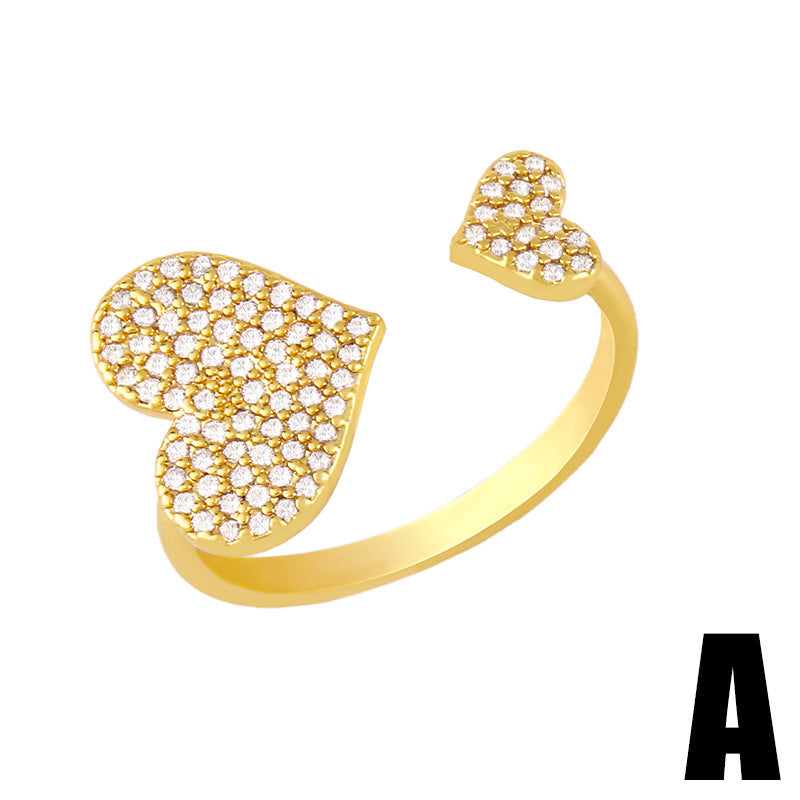 Adjustable Copper Ring For Women Heart Shaped Zircon Inlay Jewelry With Elegant European American Style Design