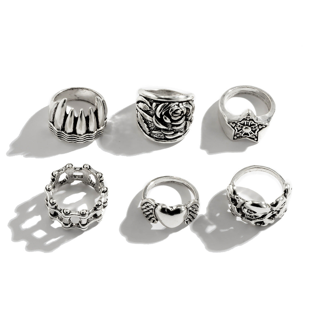 Womens Rings Set Punk Fashion Alloy Metal Rhinestone Skull Snake Retro Ethnic Geometry Statement Rings Jewelry