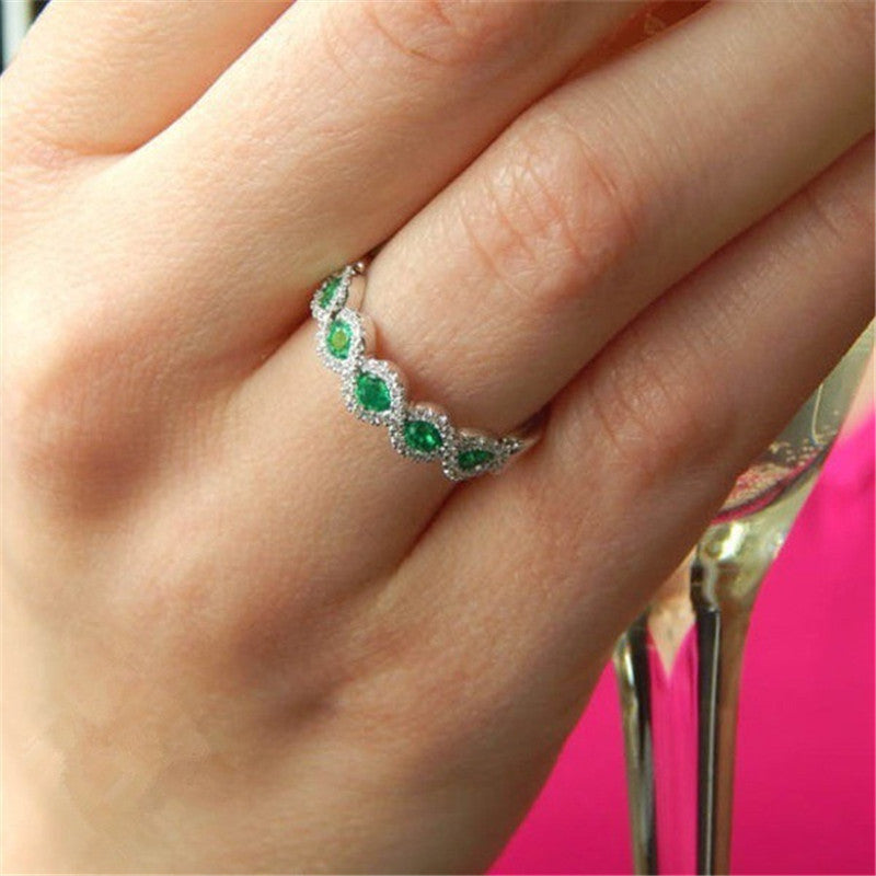 Engagement Ring With Ruby Micro Set And Green Zircon Strip Alloy Band Elegant Gift For Her Anniversary Present