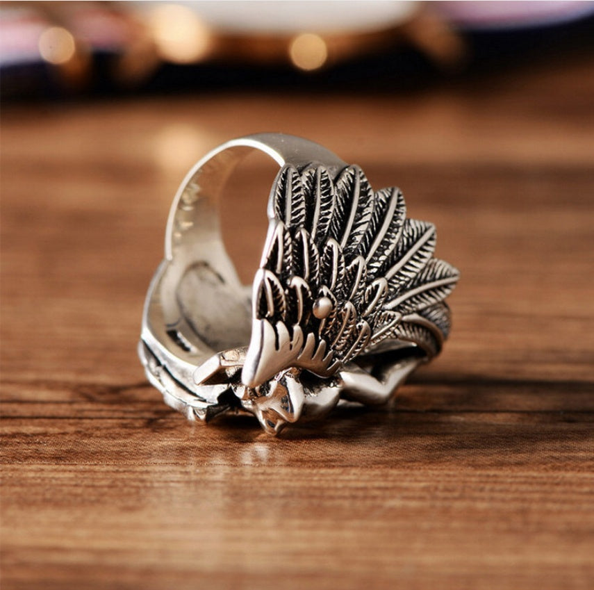 Retro Guardian Angel Cross Wing Ring Copper Jewelry For Men And Women Hand Polished Gift A Guardian Angel Gift