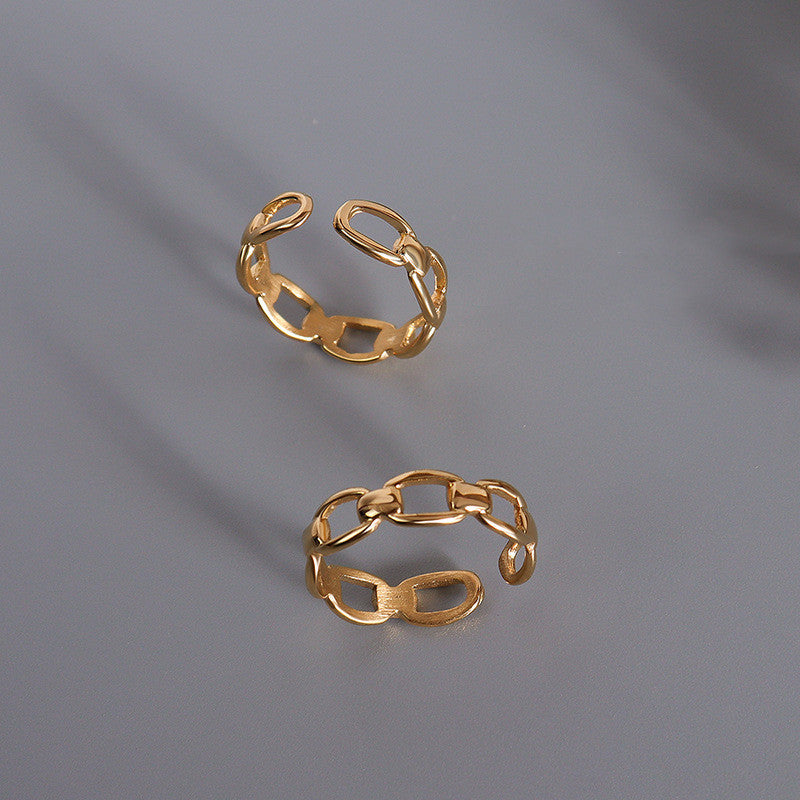 Womens Titanium Steel Ring French Cutout Design Geometric Shape Adjustable Band Fashion Jewelry Ring Elegant Versatile Ring for Her Gold Ring Size 6