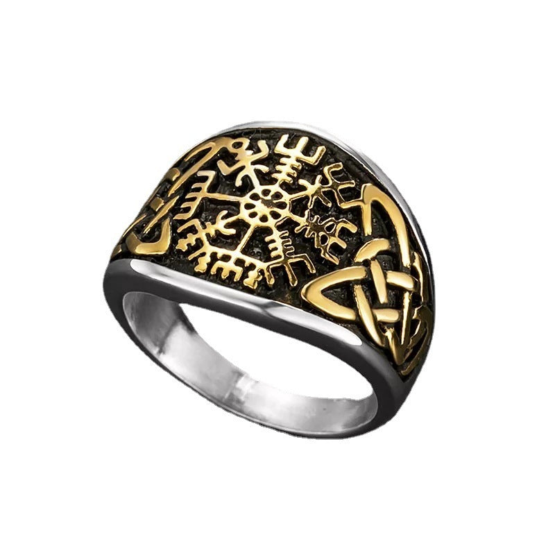 Retro Heavy Metal Nordic Viking Mens Titanium Steel Ring