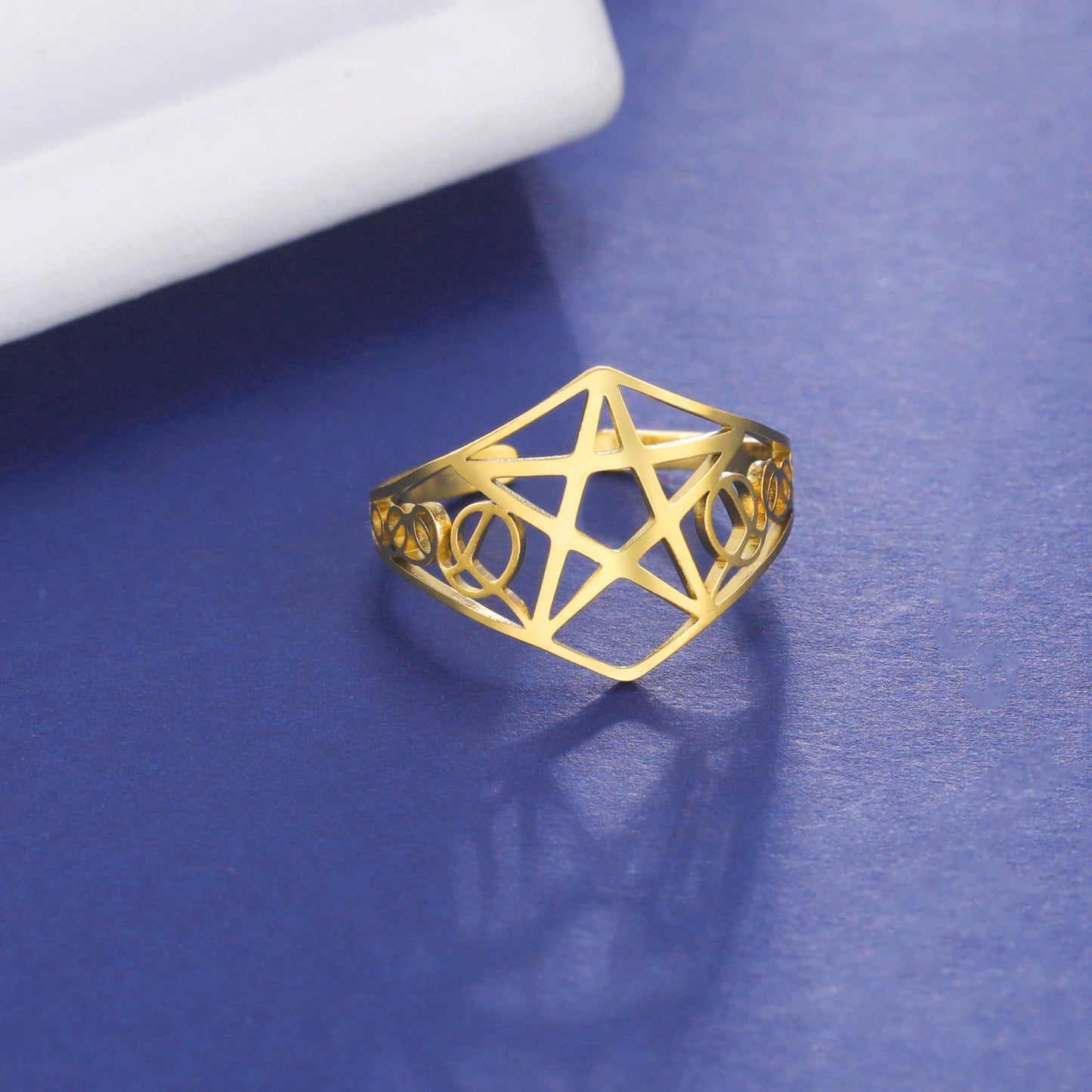 Adjustable Stainless Steel Ring For Women Hollow Five Pointed Star Electroplated Jewelry Fashion Ring Style Now