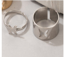 Butterfly Ring Set Punk Hollow Creative Couple Rings Plated Gold Silver Black Youth Popular Modern Silver Tone