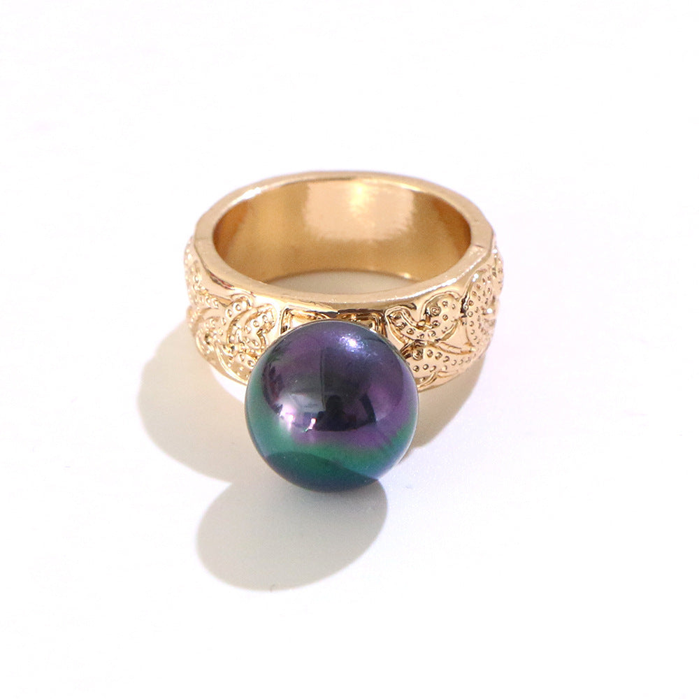 Unisex Geometric Gold Plated Ring With Artificial Gemstones Pearl Rhinestone Accents Bohemian Ethnic Retro Style Jewelry