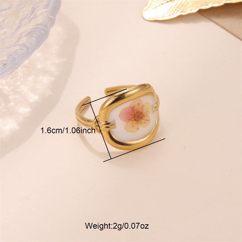 Stainless Steel Preserved Fresh Flower Ring Adjustable Unisex Jewelry Electroplated Elegant Bloom Design Everyday Use