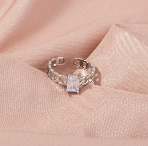 Adjustable Copper Geometric Ring With Micropaved White Zircons Unisex Gift For Weddings Travel And Jewelry Gift