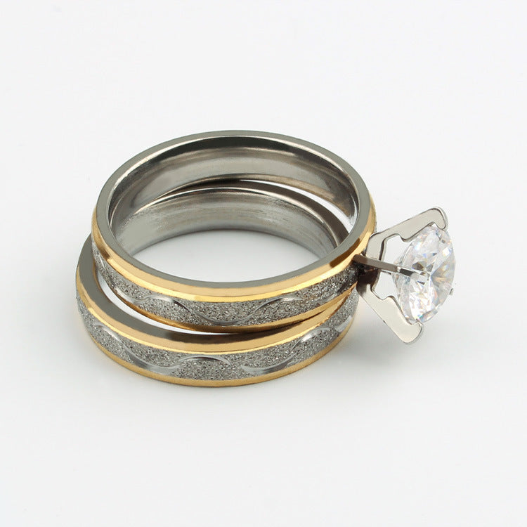 Womens Zircon Inlaid Titanium Steel Couple Ring Two Tone Gold Silver Jewelry Elegant Gifts For Couples Jewelry