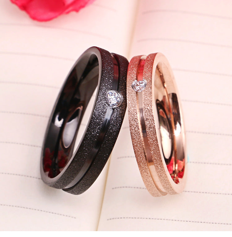 Unisex Zircon Inlay Titanium Steel Ring Rose Gold Black Bands Korean Japanese Promise Engagement Rings Durable