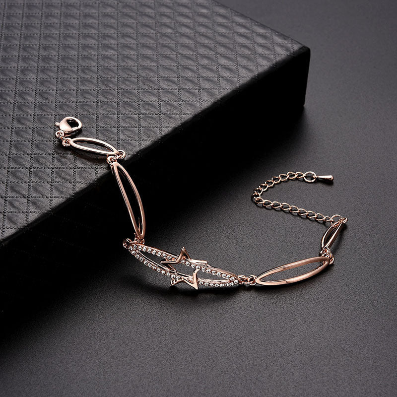 Womens Alloy Bracelet Geometric Electroplated Fashion Jewelry Gift For Her With Five Point Diamond Sleek Trend