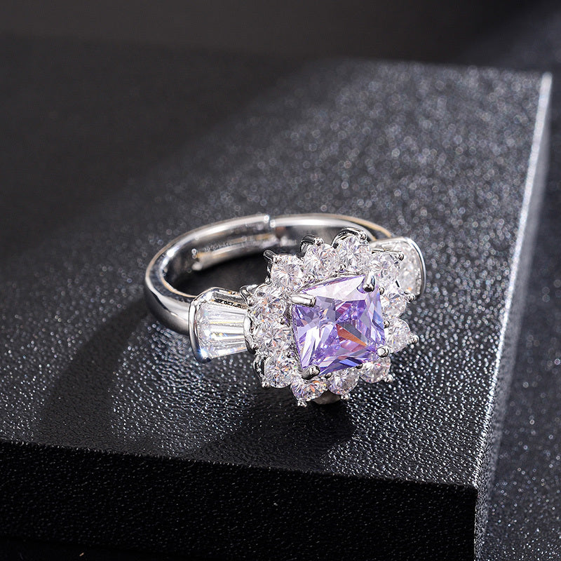Womens Zircon Ring Copper Ring Retro Ring Purple Ring Geometric Ring Ladies Fashion Ring Elegant Ring Anniversary Ring Special Occasion Ring Gift for Her