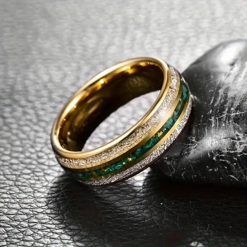 8mm Gold Stainless Steel Ring Three Groove Design Durable Band For Men And Women Everyday Jewel Simple Wedding