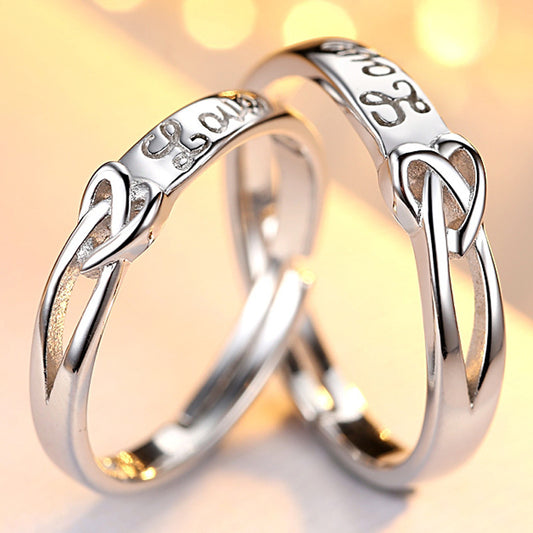 925 Sterling Silver Couple Rings Open Heart Promise Bands Korean Style Love Jewelry For Him And Her Gift Ready Now