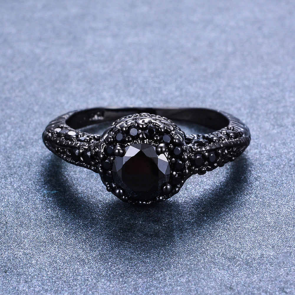 Mens Black Zircon Copper Ring Electroplated Fashion Jewelry