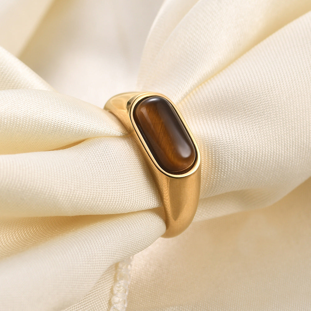 Womens Stainless Steel Ring Inlaid Natural Stone Geometric Ring for Women Fashion Jewelry Titanium Steel Inlaid Gem Ring Quadrilateral Ring Ins Ring