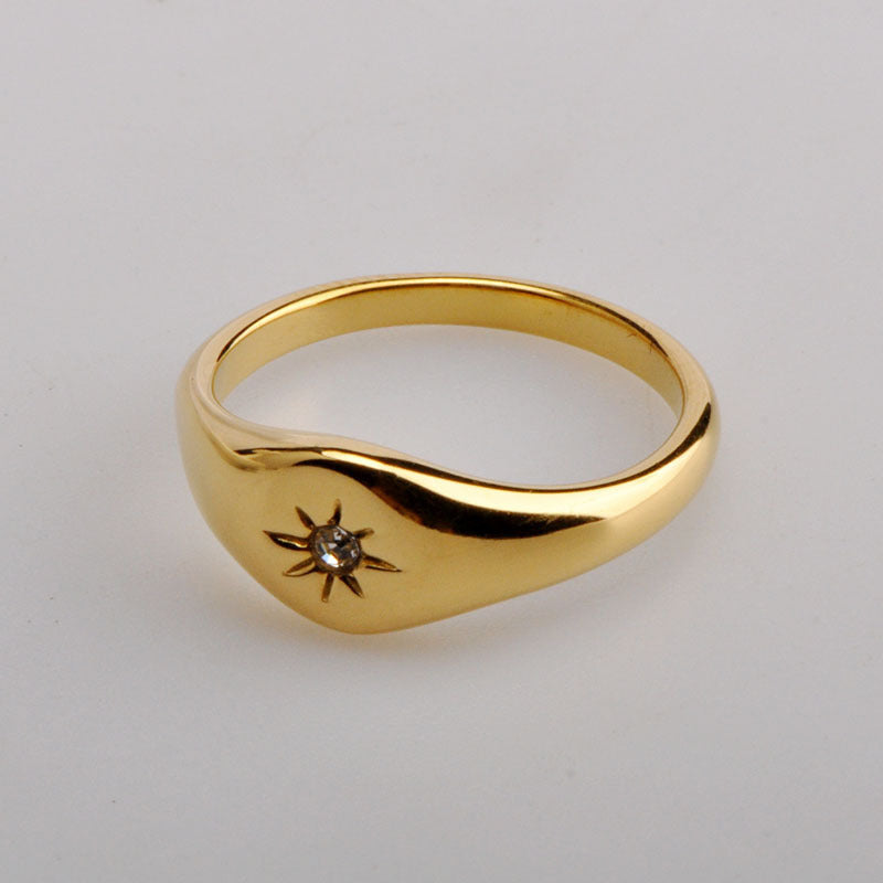 Stainless Steel Ring With Five Pointed Star Three Dimensional Design Unisex Gold Tone Jewelry Ring Elegant Gift Idea