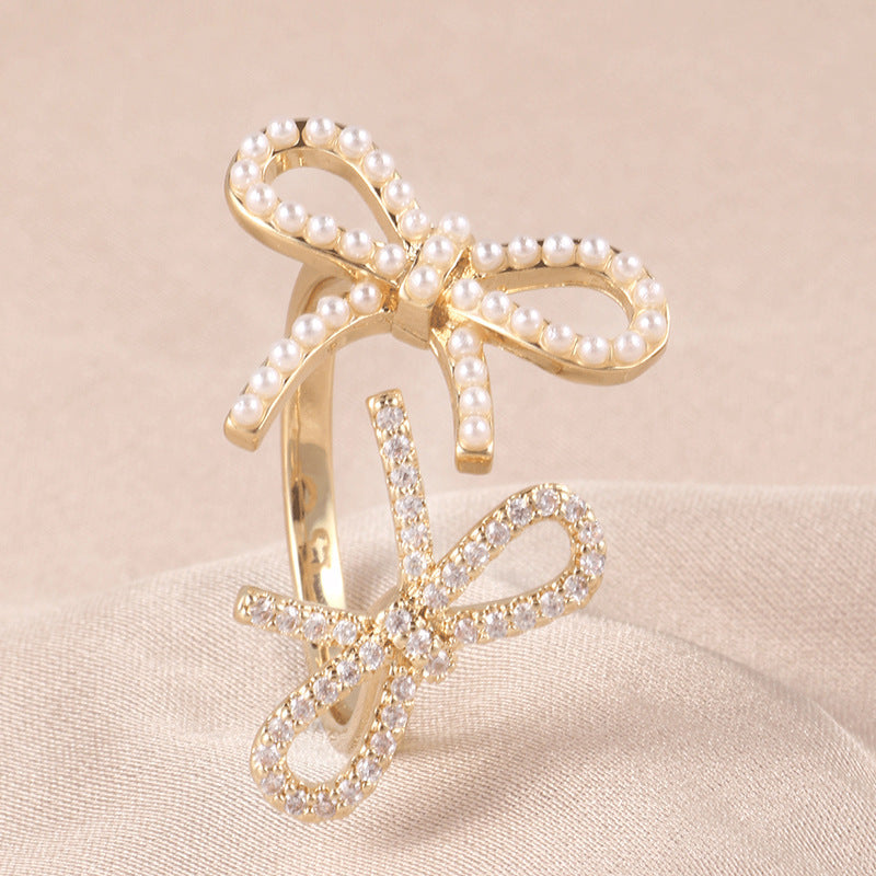 Bow Design Open Adjustable Copper Ring Female Jewelry