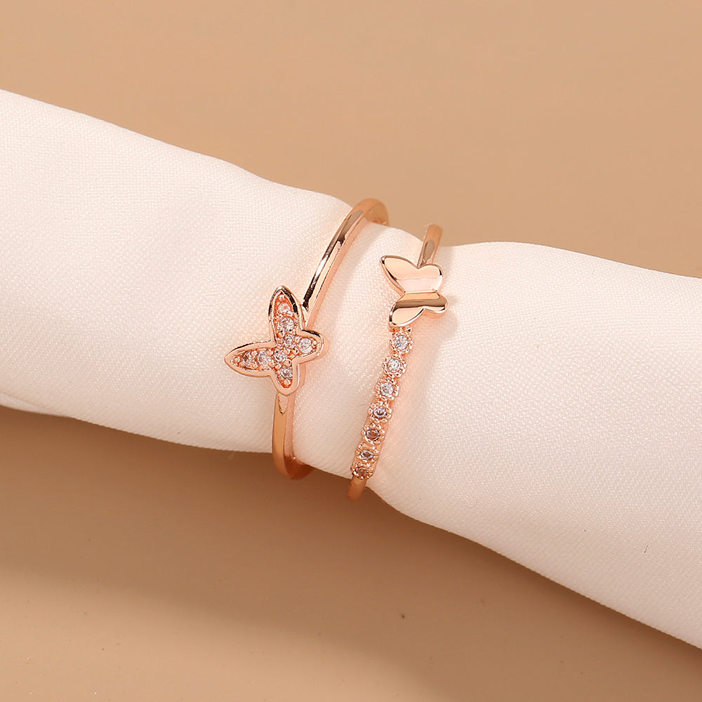 Butterfly 3D Copper Ring With Diamond Accents Adjustable