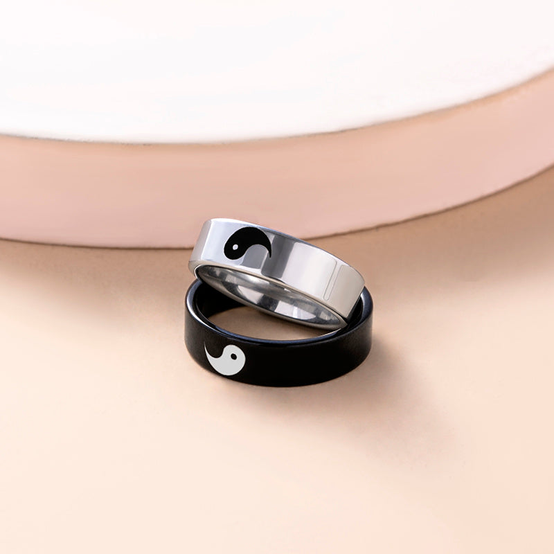 Yin Yang Couple Rings Stainless Steel Tai Chi Matching Rings for Couples His and Hers Promise Wedding Band Classic 2
