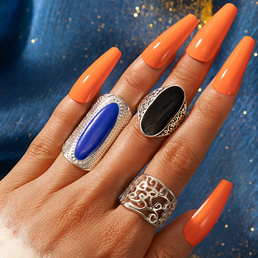 Womens Vintage Geometric Ring Set Hollow Electroplated Alloy Fashion Stackable Unique Rings For Daily Wear And Party