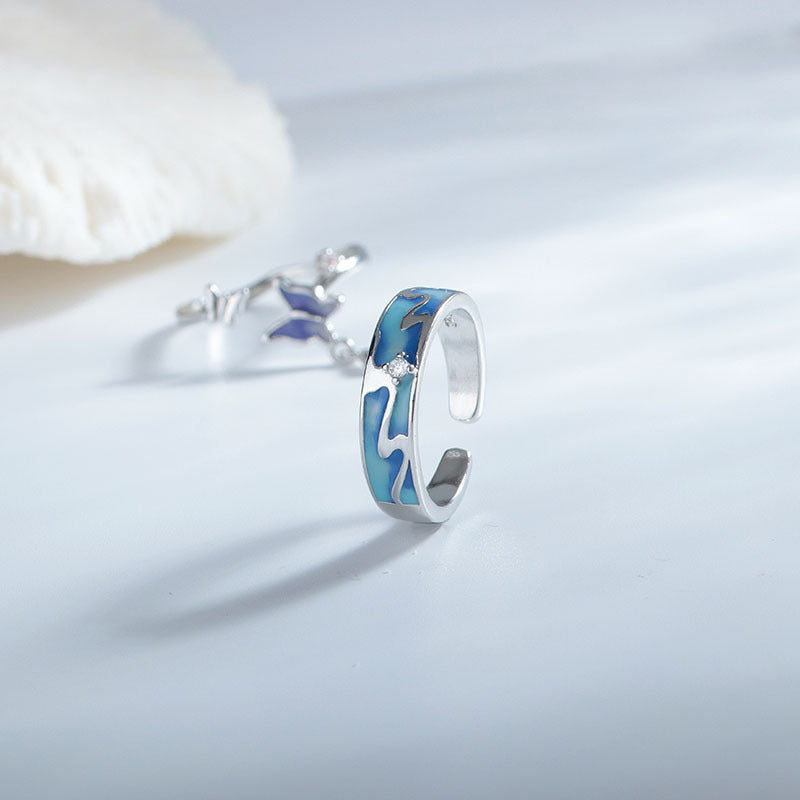 Adjustable Butterfly Couple Rings For Women And Men Epoxy Copper Jewelry With White Gold Gemstone For Fashion Lovers