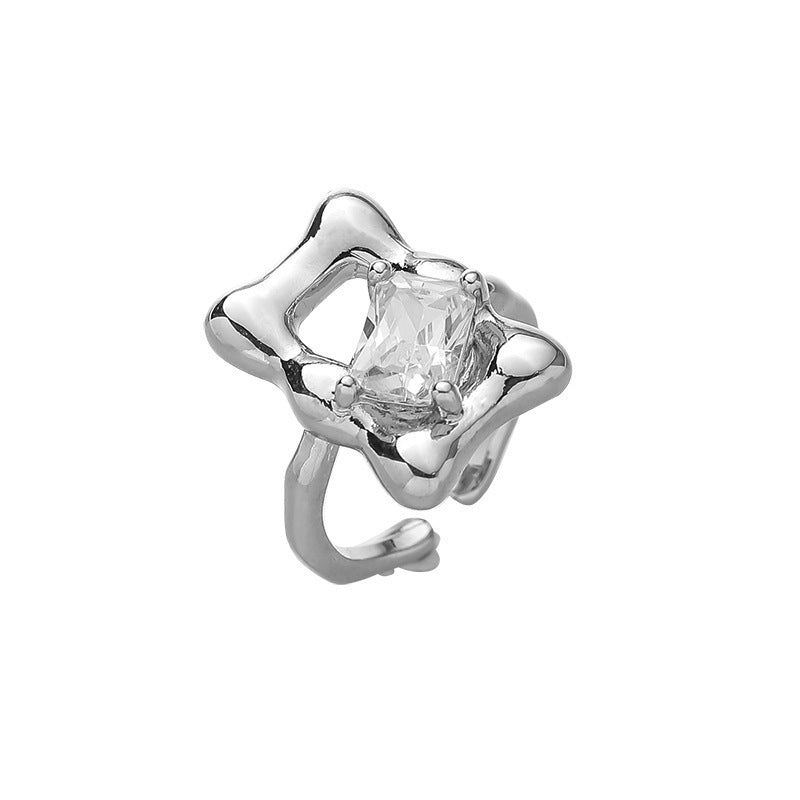 Womens Zircon Cube Ring Adjustable Opening Magic Mirror Geometric Copper Gold Plated Vintage Jewellery Classic