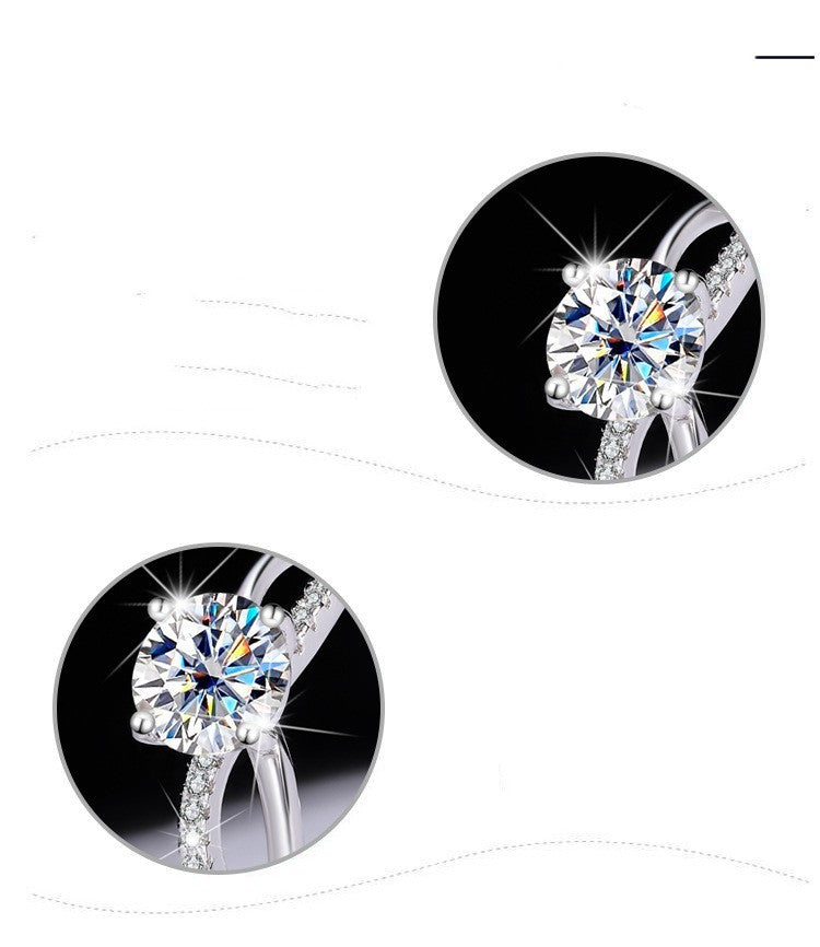 Sterling Silver Ring With Synthetic Moissanite Round Cut Adjustable Bow Design For Women And Girls Gemstone 8