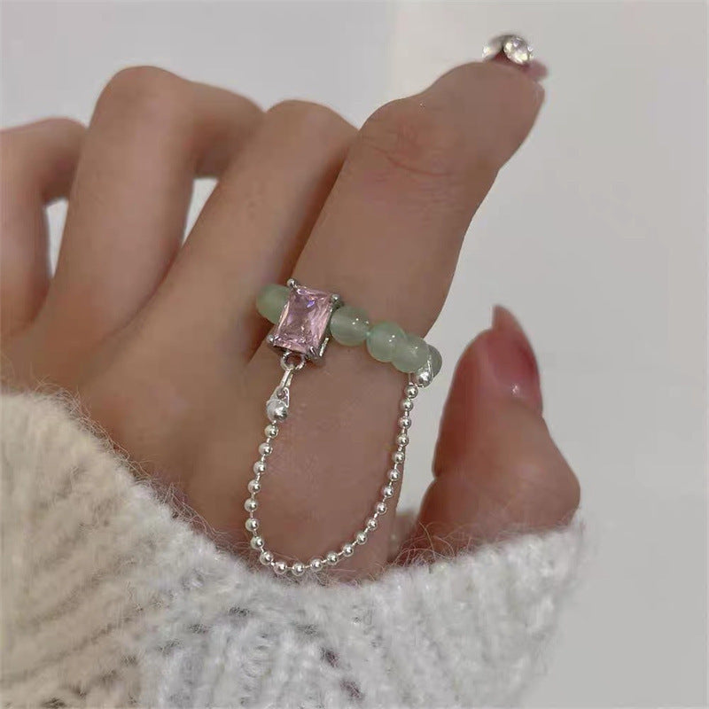 Womens Geometric Alloy Ring Beaded Ring With Rainbow Elements Multi Treasure Design Jewelry Gift For Her Alloy