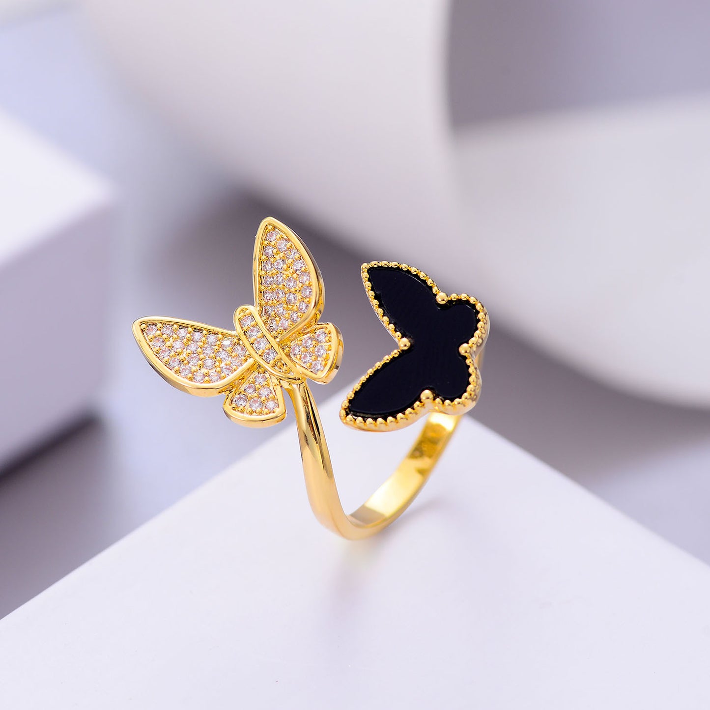 Butterfly Ring Copper With Black And Red Zircon Inlaid Korean Style Butterfly Ring Individually Packed Limited